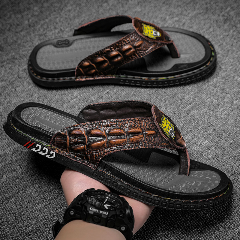 Crocodile Leather Thongs Breathable Casual Men's Shoes-Zdaazd