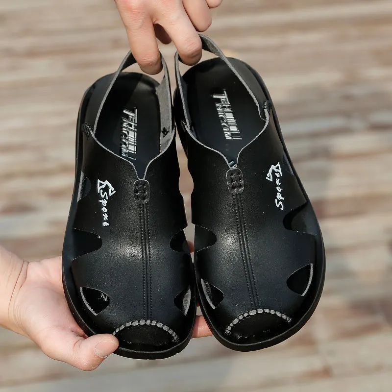 Cow Leather Sandals Slippers Casual Beach Shoes Dual Use-Zdaazd