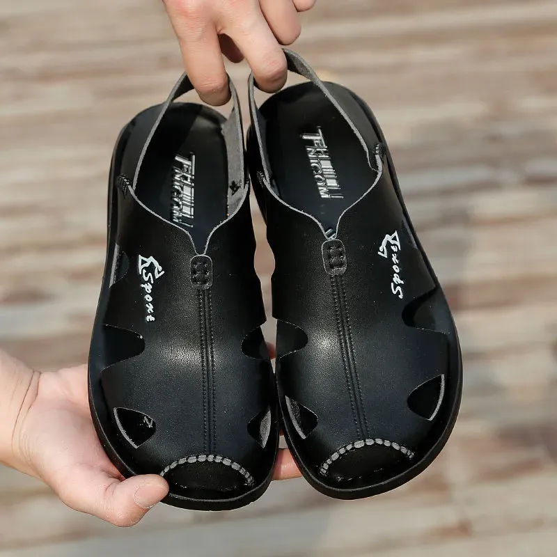 Cow Leather Sandals Slippers Casual Beach Shoes Dual Use-Zdaazd