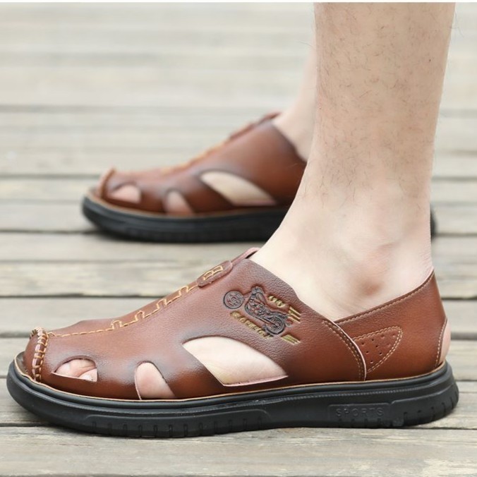 Cowhide Flat Soft Bottom Non-Slip Men's Sandals-Zdaazd