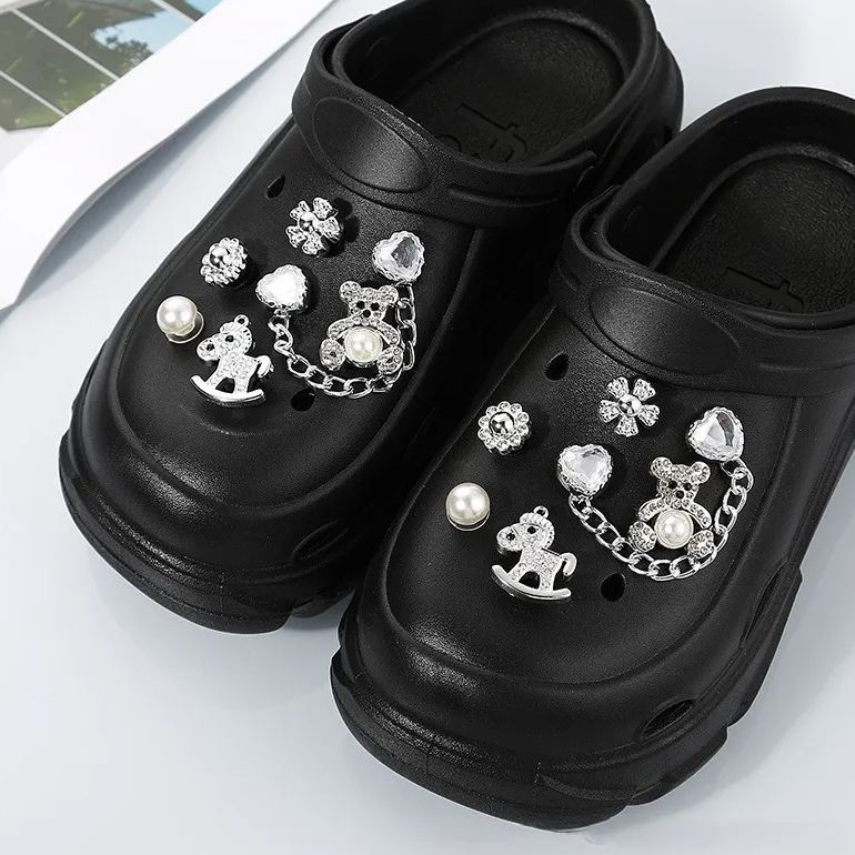 Hole shoes accessories diy pearl metal rhinestone chain decorative buckle-Zdaazd