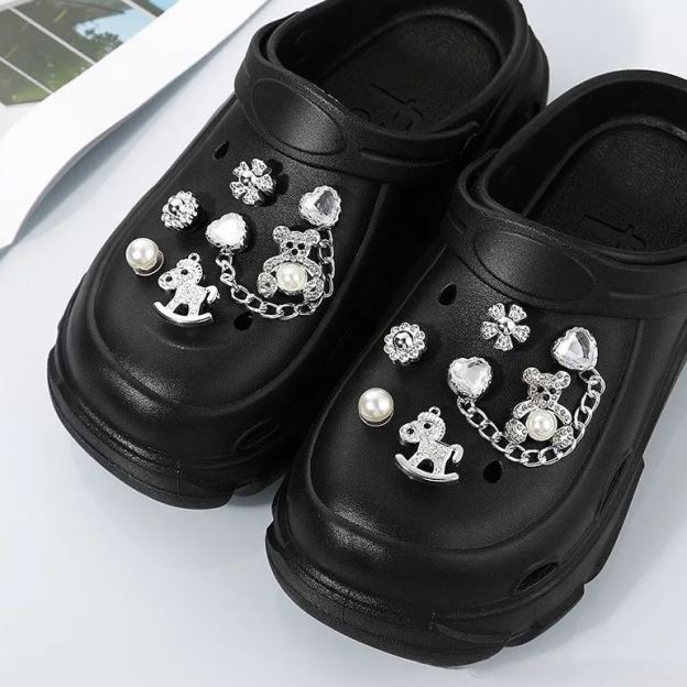 Hole shoes accessories diy pearl metal rhinestone chain decorative buckle-Zdaazd