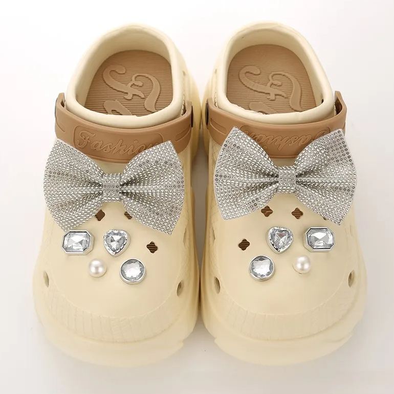 Hole shoes accessories diy pearl metal rhinestone chain decorative buckle-Zdaazd