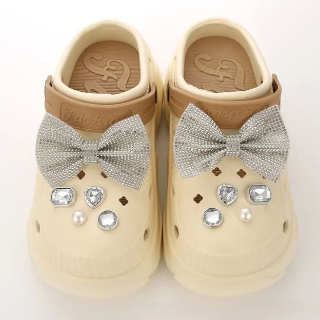 Hole shoes accessories diy pearl metal rhinestone chain decorative buckle-Zdaazd