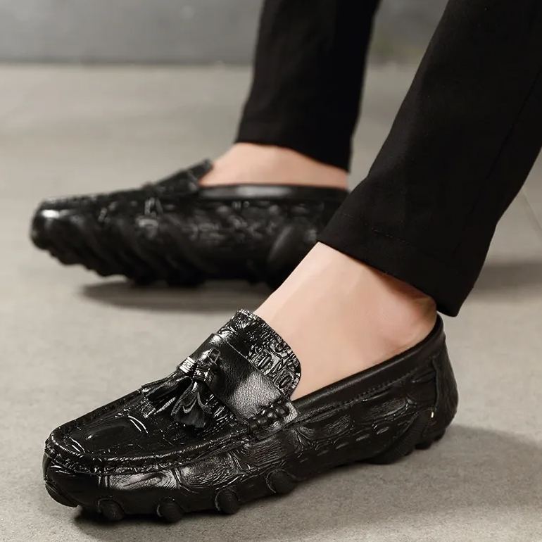 Spring, summer and autumn men's casual shoes crocodile pattern leather shoes-Zdaazd