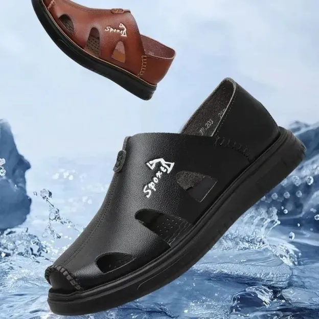 Cow Leather Sandals Slippers Casual Beach Shoes Dual Use-Zdaazd