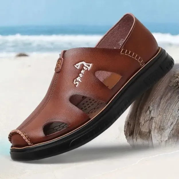 Cow Leather Sandals Slippers Casual Beach Shoes Dual Use-Zdaazd