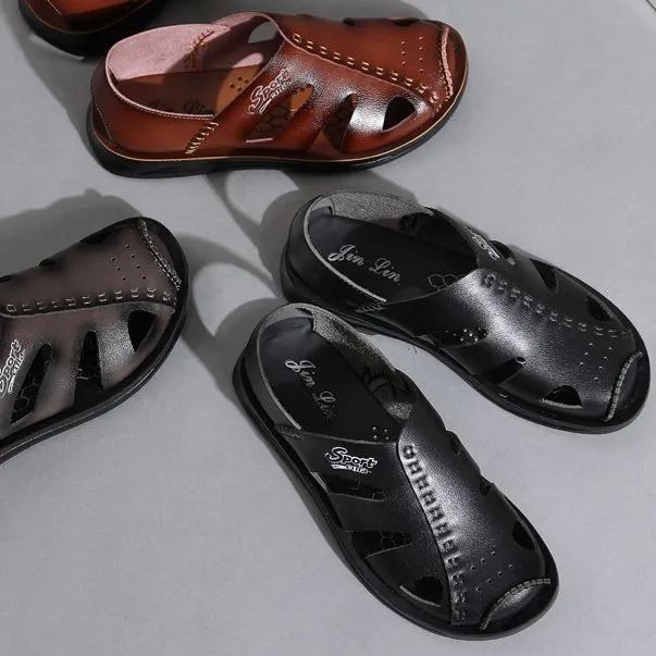 Cowhide summer waterproof, non-slip and breathable slippers for men-Zdaazd