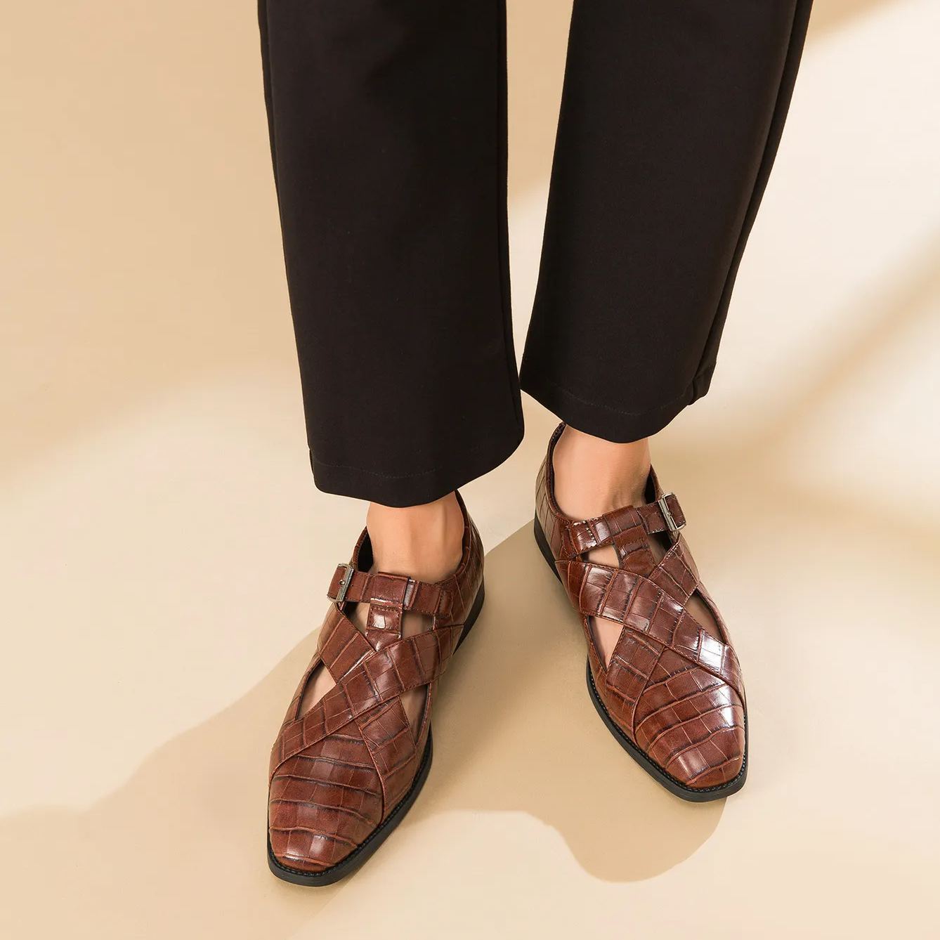  Crocodile Leather Baotou Men's Hollowed Out Summer Outside Sandals -Zdaazd