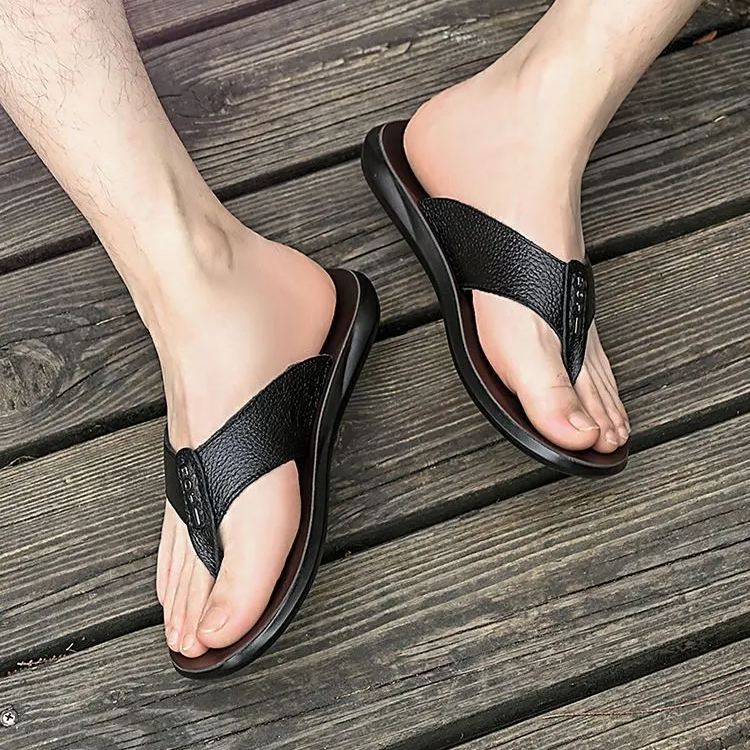 Summer cowhide beach casual sandals for men-Zdaazd
