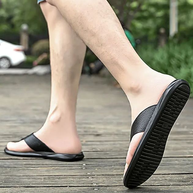 Summer cowhide beach casual sandals for men-Zdaazd