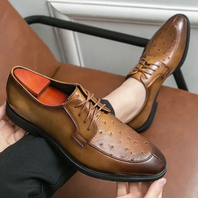 Business casual ostrich leather lace-up shoes for men-Zdaazd