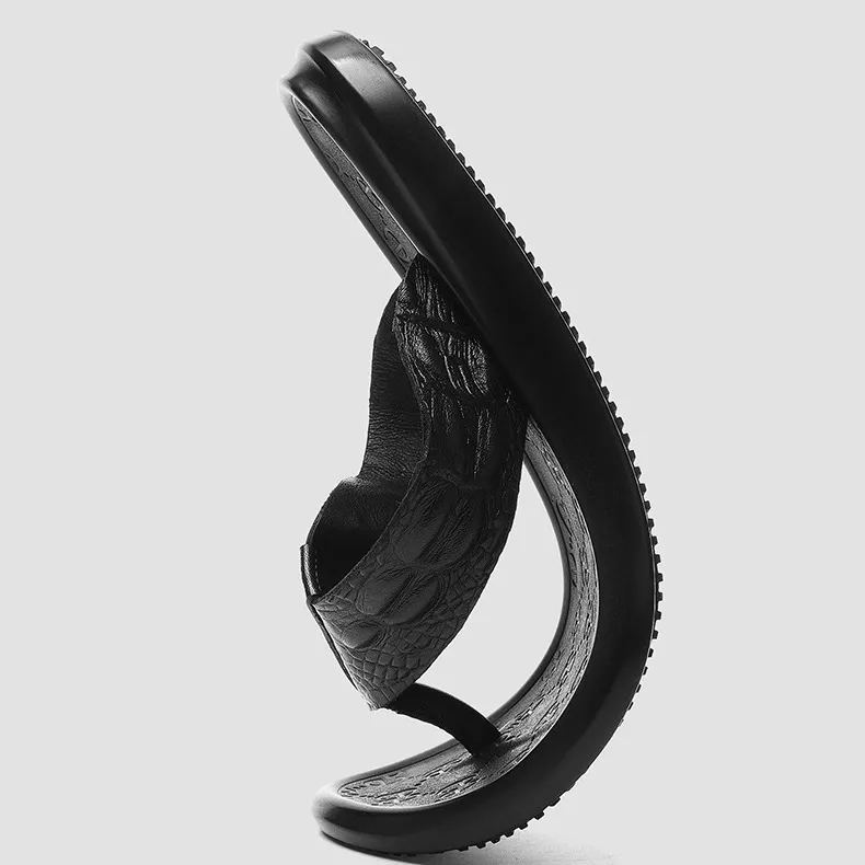 Summer Beach Crocodile Leather Cowhide Embossed Flip Flops Breathable Sandals-Zdaazd