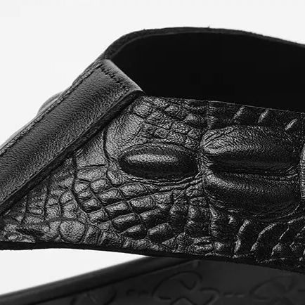 Summer Beach Crocodile Leather Cowhide Embossed Flip Flops Breathable Sandals-Zdaazd