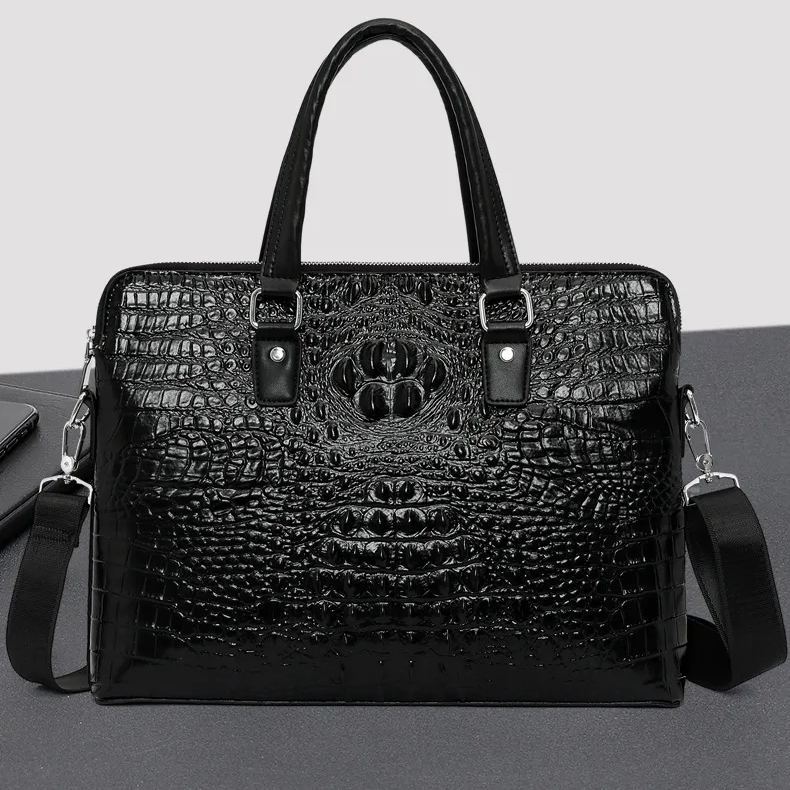 Crocodile Leather Handbag Men's Business Briefcase Crossbody Computer Bag-Zdaazd