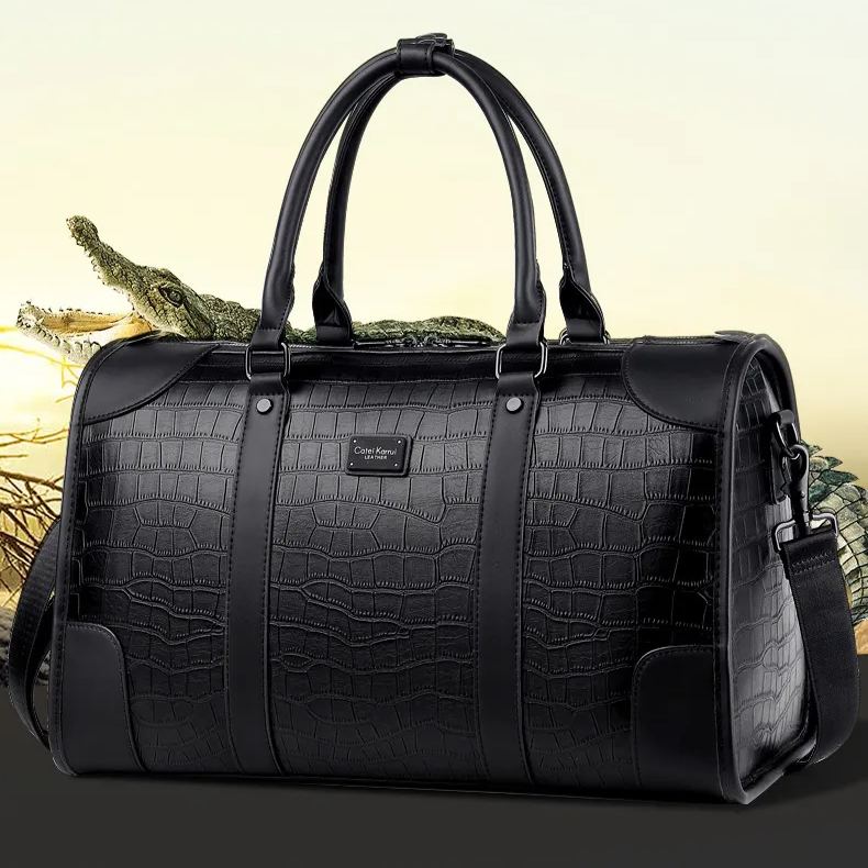   Large capacity long and short distance business travel business shoulder travel Crocodile   skinbag handbag-Zdaazd
