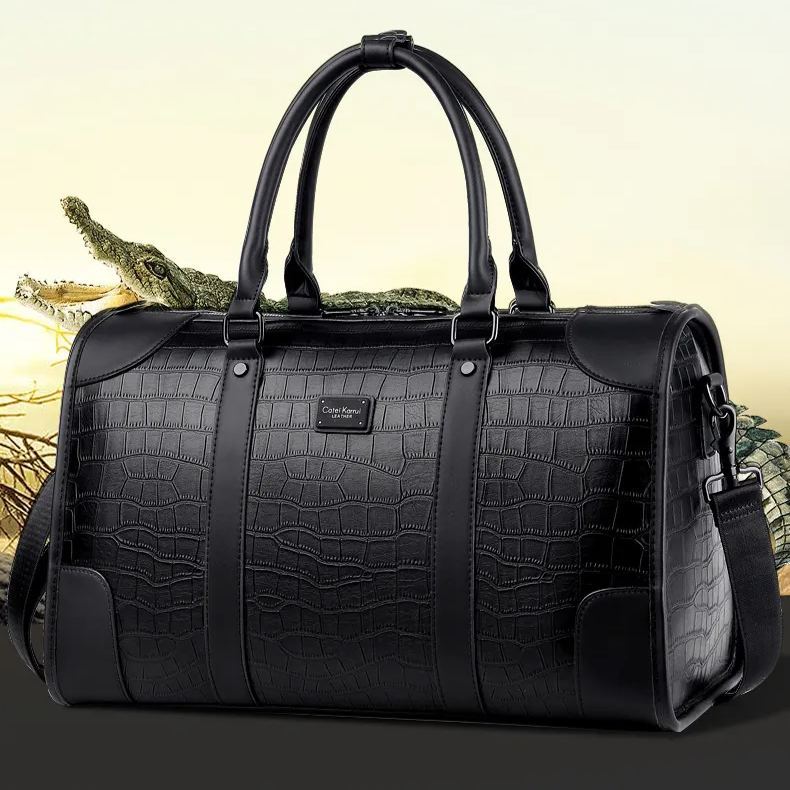   Large capacity long and short distance business travel business shoulder travel Crocodile   skinbag handbag-Zdaazd
