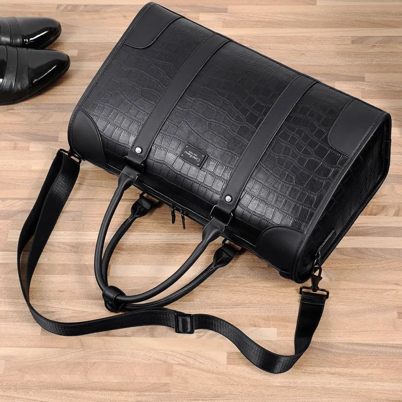   Large capacity long and short distance business travel business shoulder travel Crocodile   skinbag handbag-Zdaazd