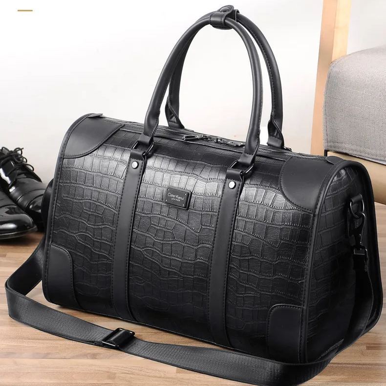   Large capacity long and short distance business travel business shoulder travel Crocodile   skinbag handbag-Zdaazd