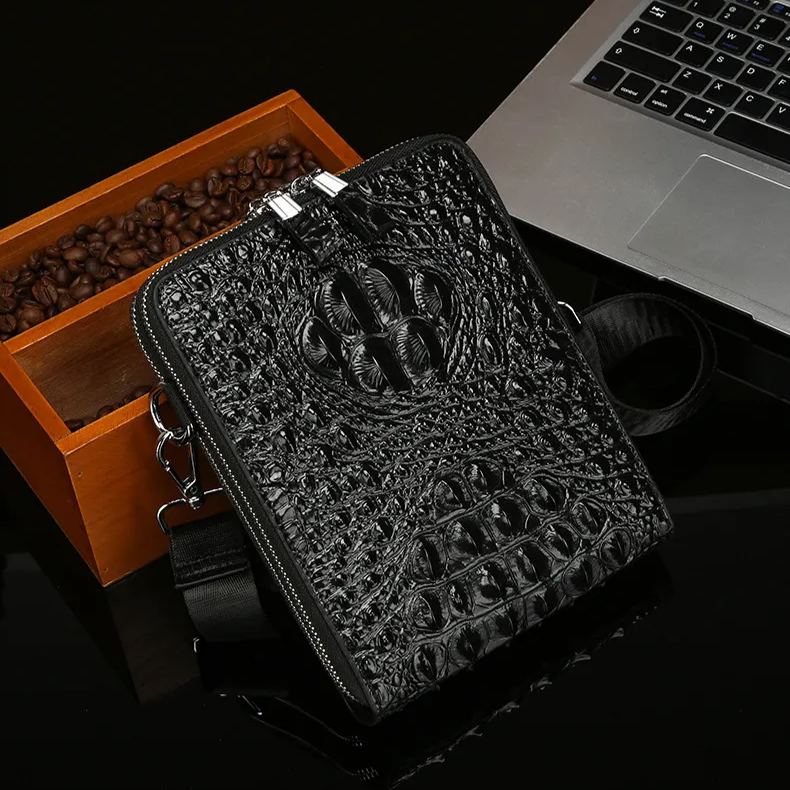 Crocodile leather shoulder bag multilayer double zipper crossbody commuter bag for men-Zdaazd
