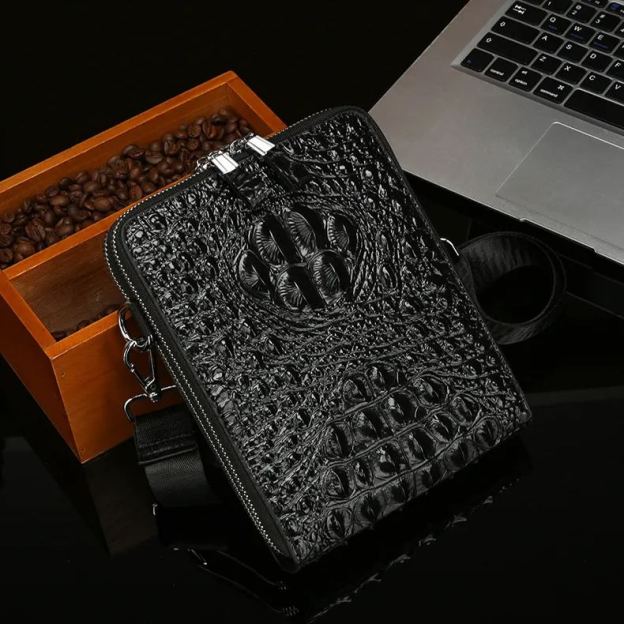 Crocodile leather shoulder bag multilayer double zipper crossbody commuter bag for men-Zdaazd