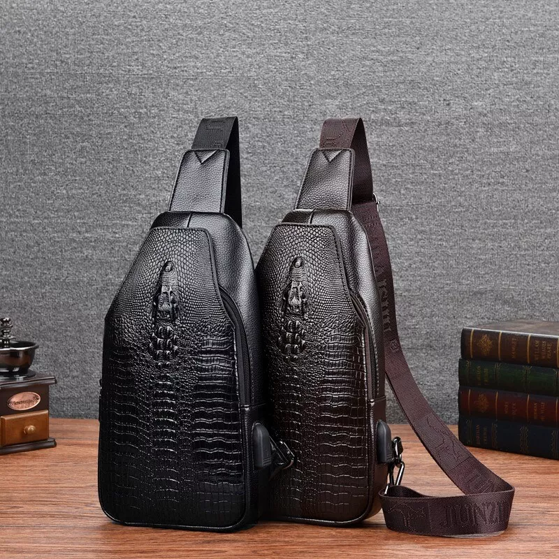 Crocodile leather chest bag shoulder bag crossbody bag for men-Zdaazd