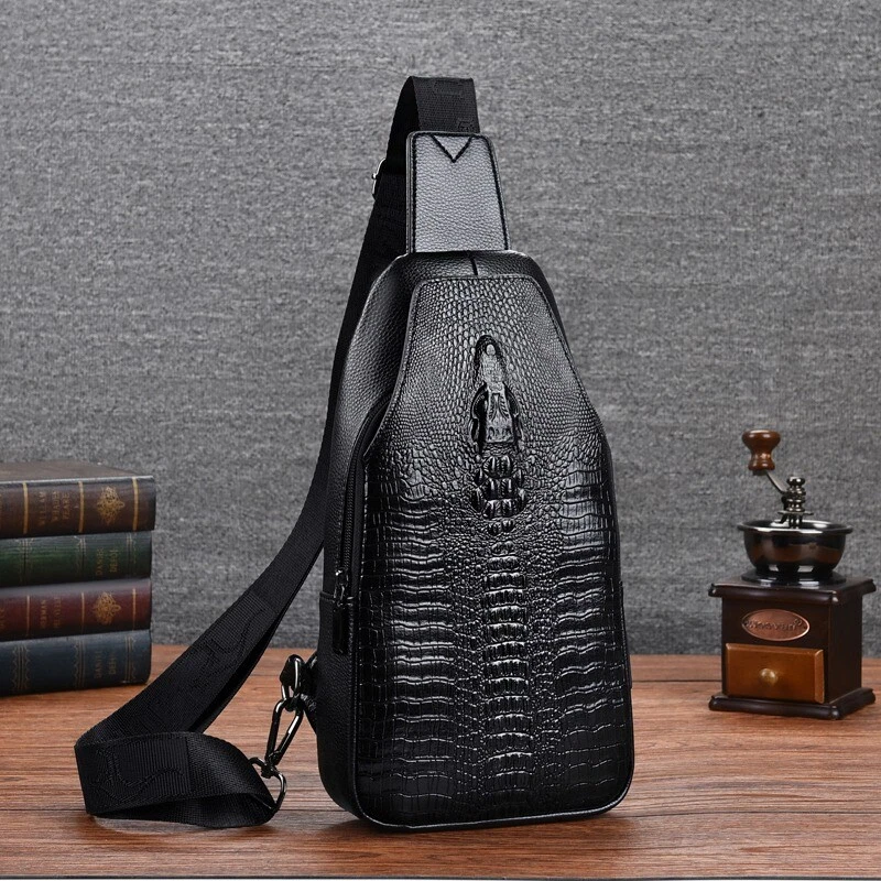 Crocodile leather chest bag shoulder bag crossbody bag for men-Zdaazd
