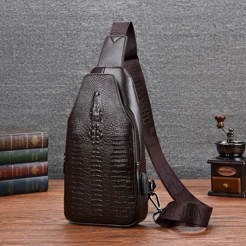Crocodile leather chest bag shoulder bag crossbody bag for men-Zdaazd