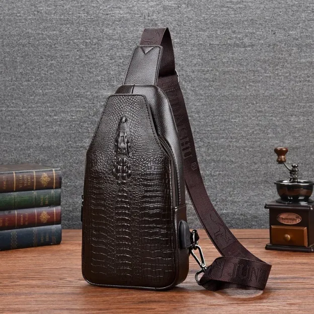 Crocodile leather chest bag shoulder bag crossbody bag for men-Zdaazd