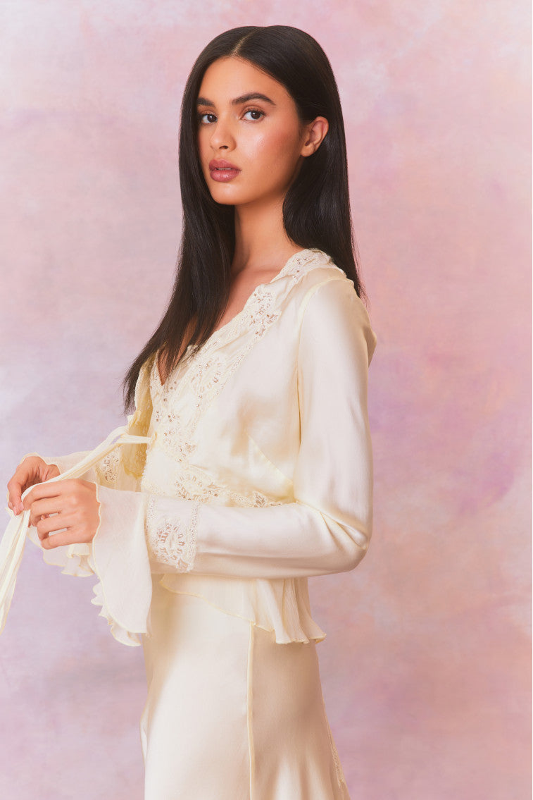 Vivetta Silk Charmeuse Tie Front Top-LIMEADE-morningim