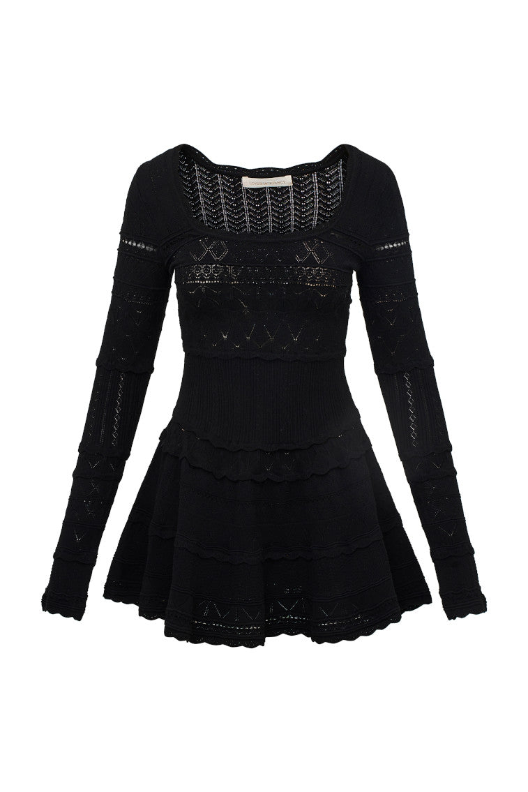 Lavender Pointelle Knit Mini Dress-morningim