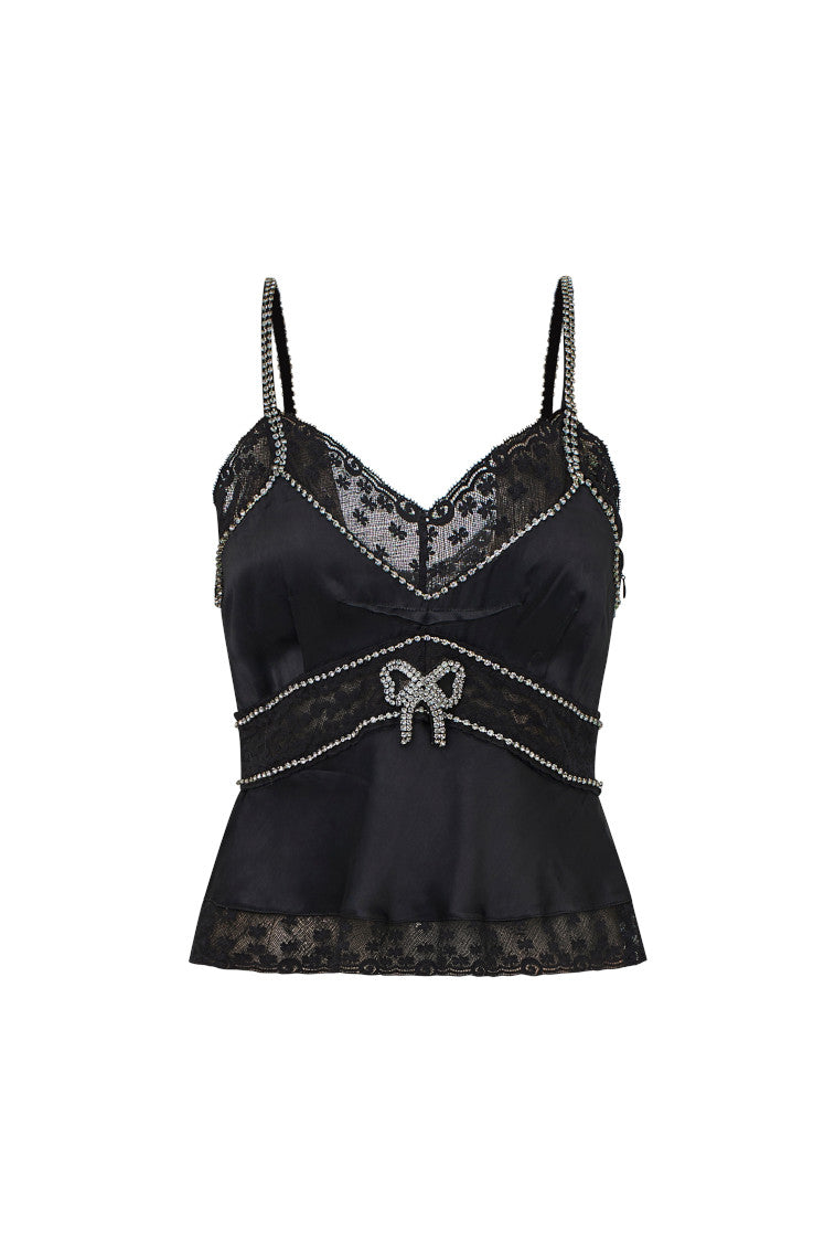 Laticia Embellished Satin Top - BLACK-morningim