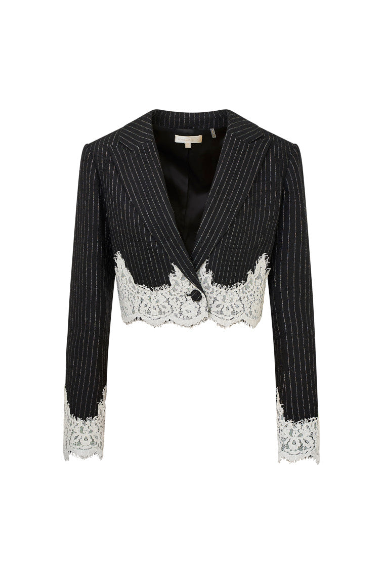 Icarus Pinstriped Lace-Detailed Jacket-morningim