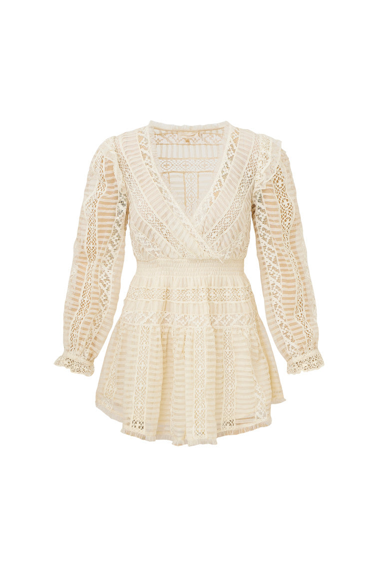 Alonsa Lace-Detailed Mini Dress - CREAM-morningim
