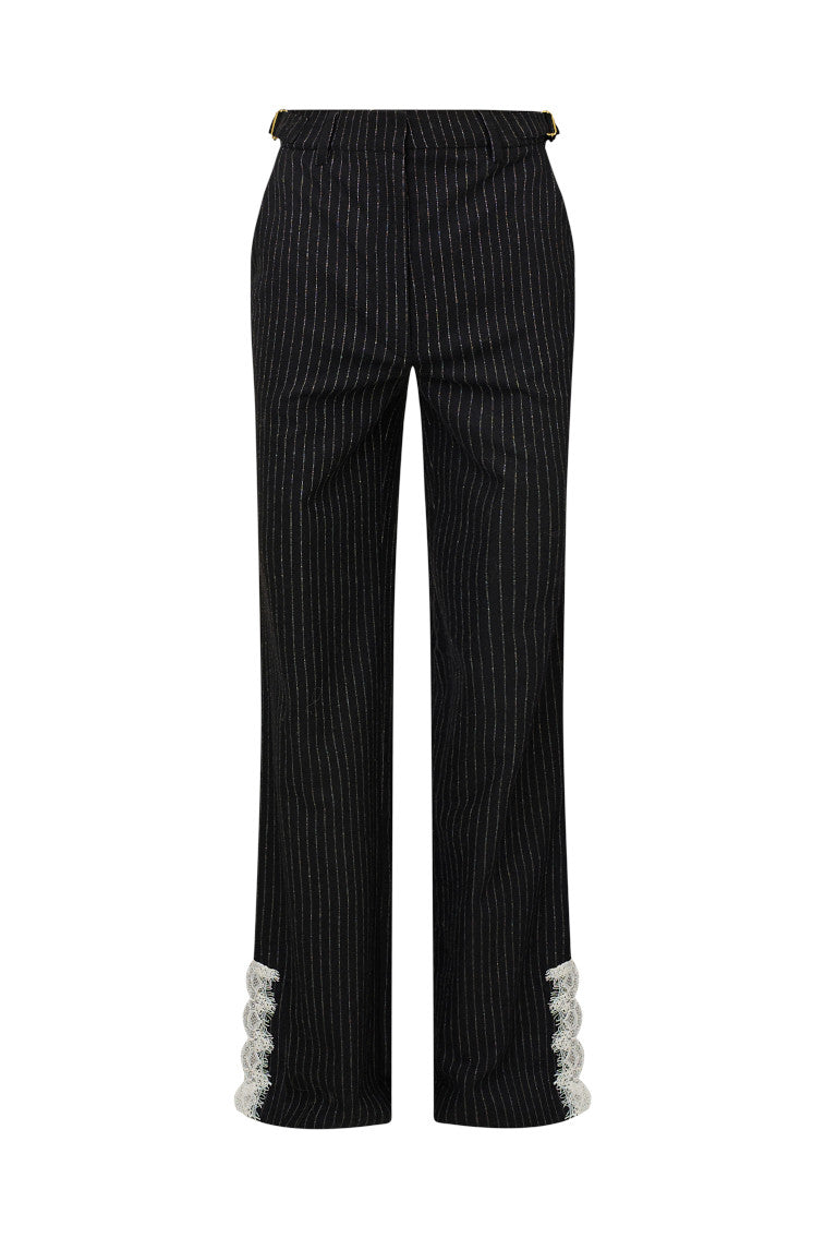 Garelle Pinstriped Lace-Detailed Pants-morningim