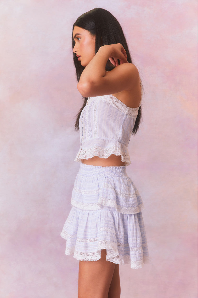Ruffle Mini Stripe Cotton Skirt-morningim