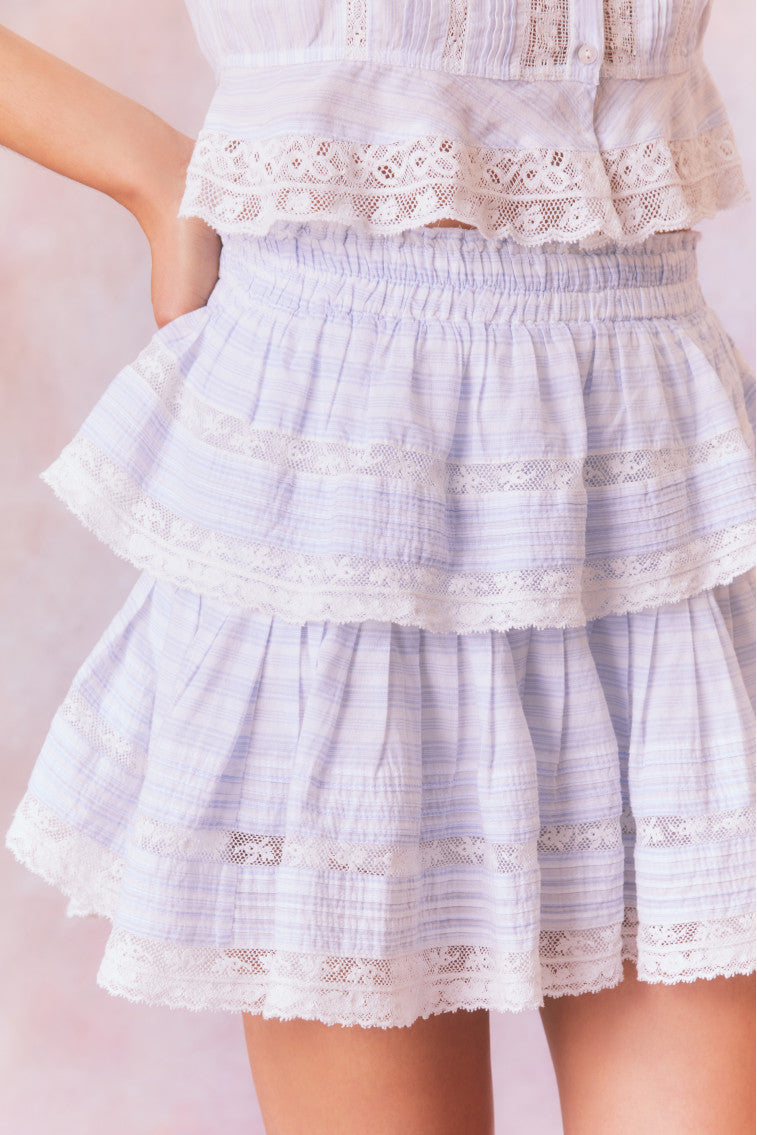 Ruffle Mini Stripe Cotton Skirt-morningim