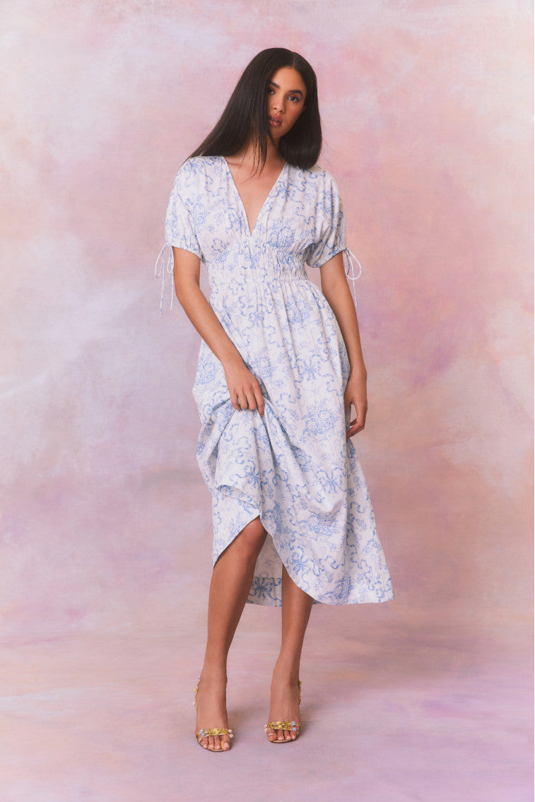 Mastey Bow Print Midi Dress-morningim