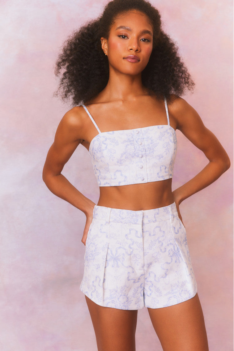 Isadore Bow Print Cropped Top-morningim