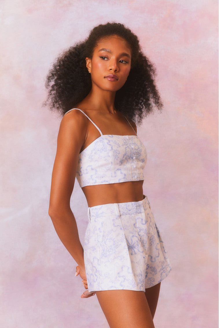 Isadore Bow Print Cropped Top-morningim