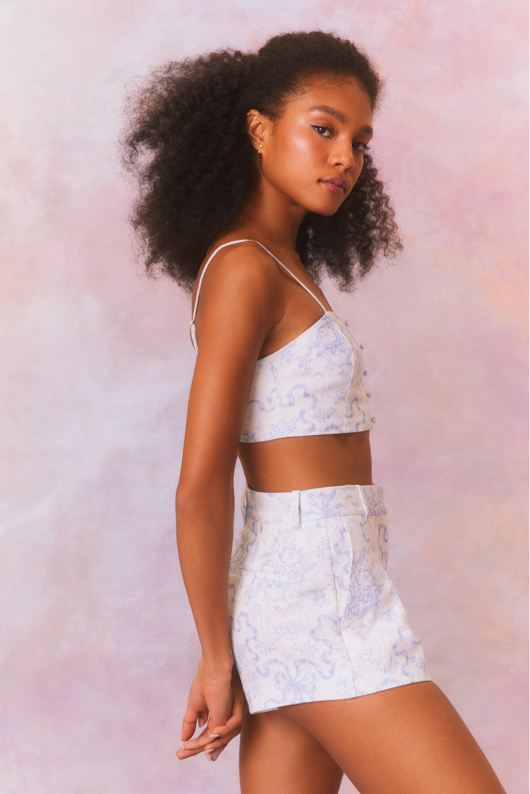 Isadore Bow Print Cropped Top-morningim