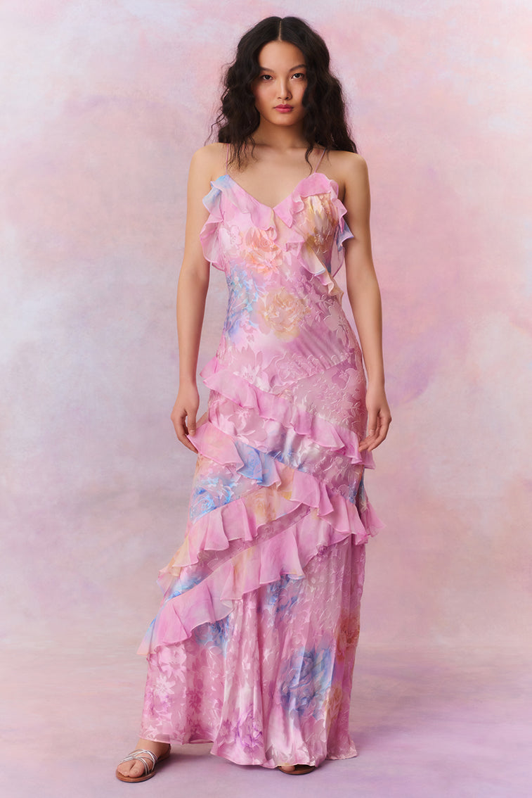 Rialto Floral Chiffon Maxi Dress-morningim