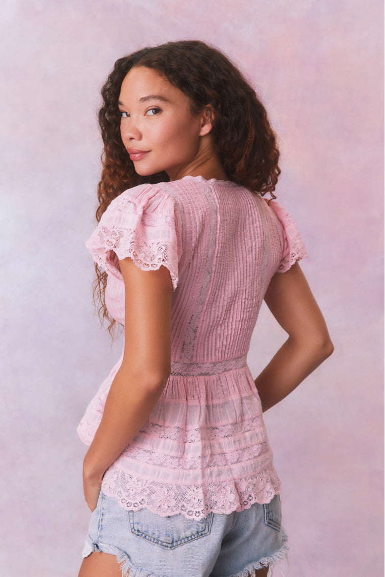 Quinella Cotton Peplum V-Neck Button-Down Blouse-morningim