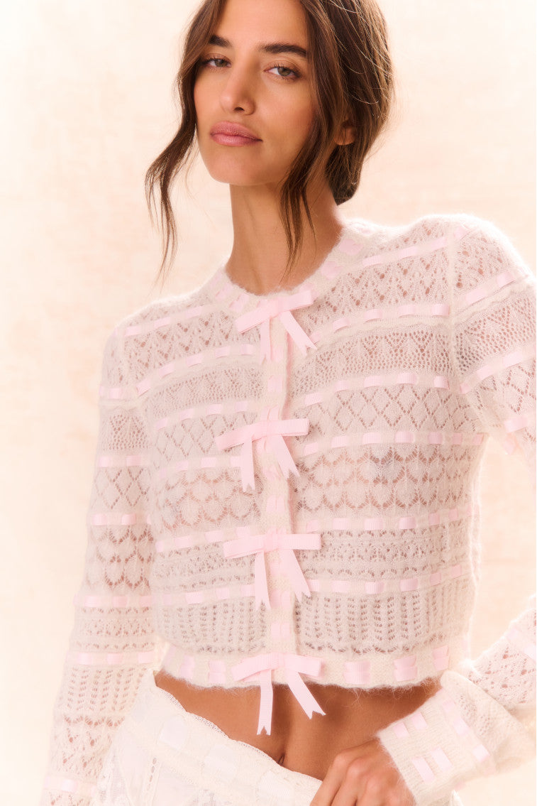 Roselline Bow-Detailed Knit Cardigan-morningim