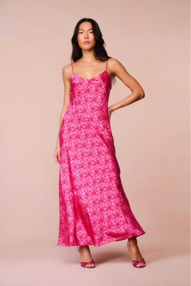 Azalea Silk Bow-Printed Maxi Dress-morningim