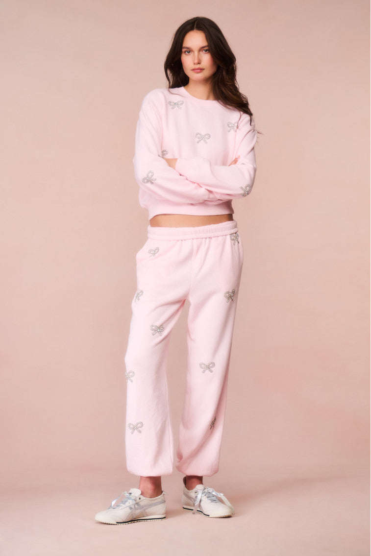 Lillia Crystal Bow Fleece Sweatpant-morningim