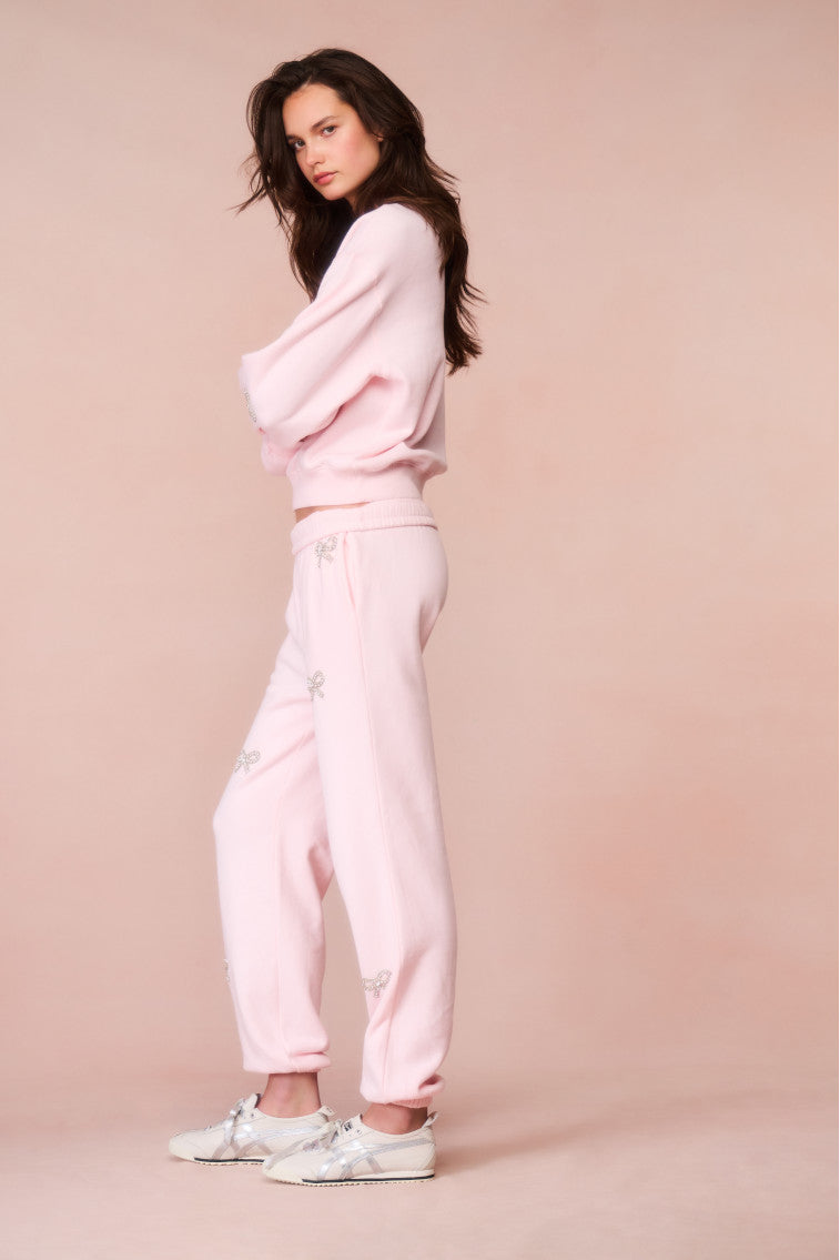 Lillia Crystal Bow Fleece Sweatpant-morningim