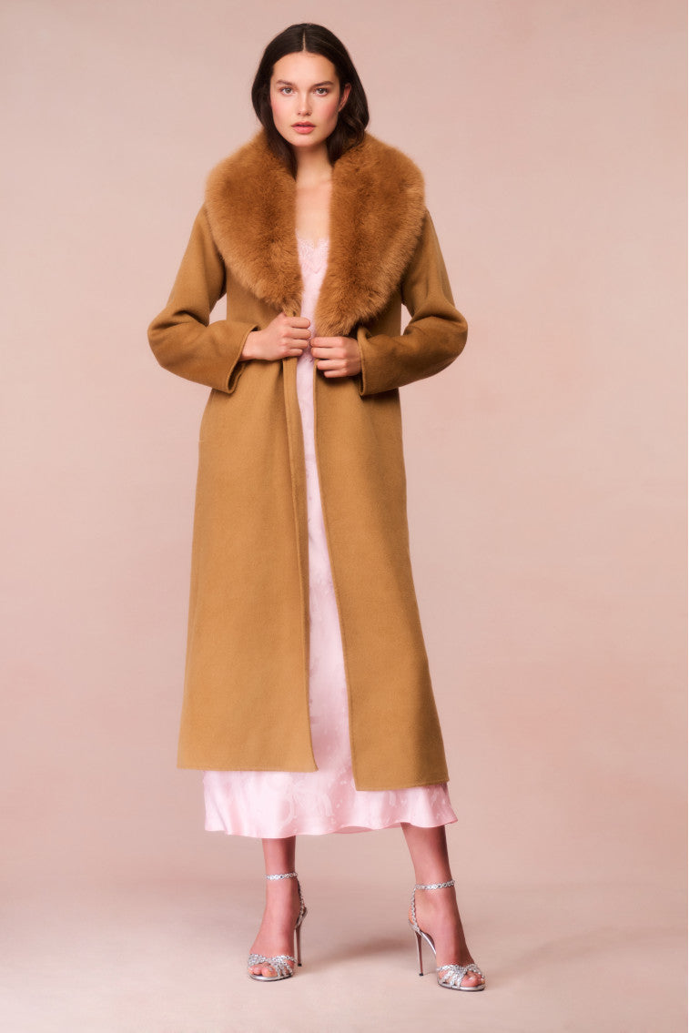 Mahika Wool-Cashmere Faux Fur Collar Coat-morningim