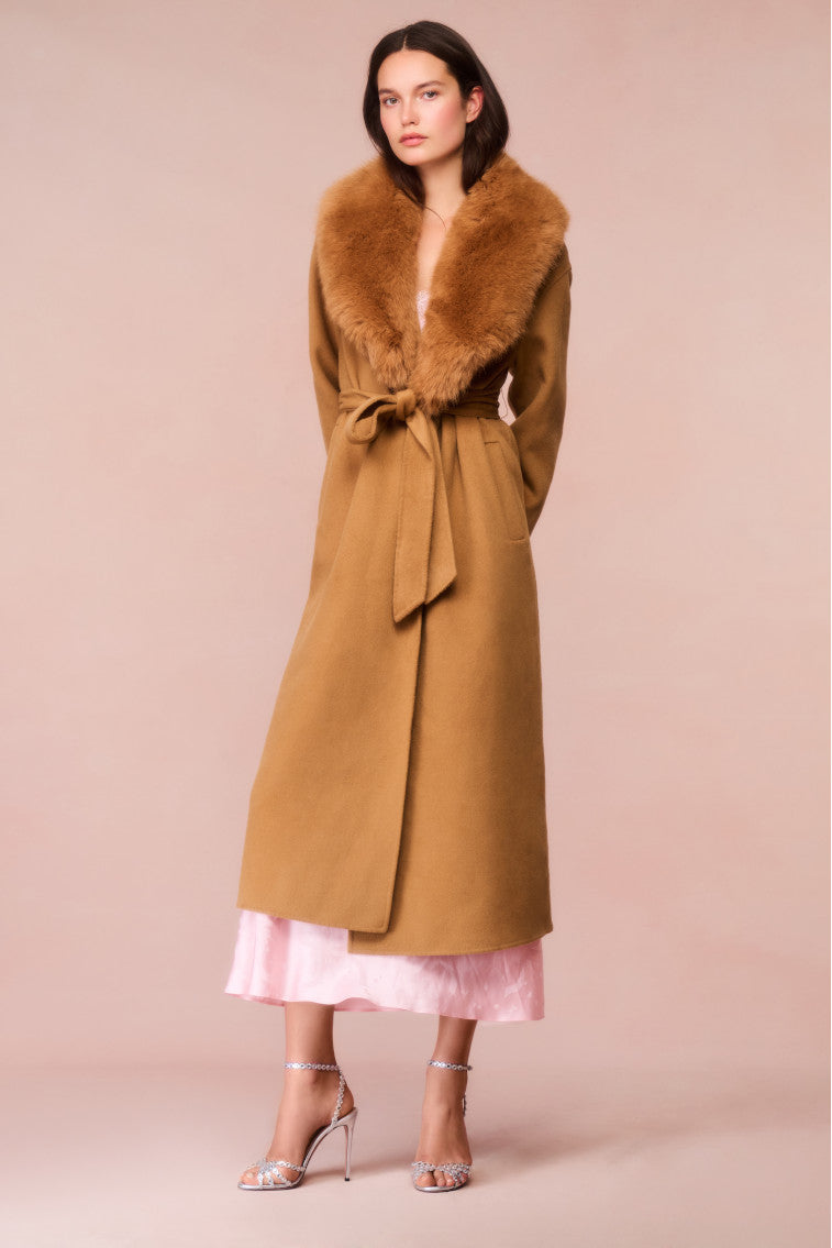 Mahika Wool-Cashmere Faux Fur Collar Coat - CAMEL-morningim
