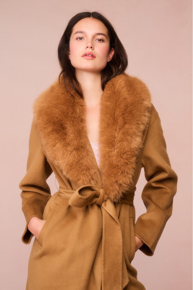 Mahika Wool-Cashmere Faux Fur Collar Coat-morningim
